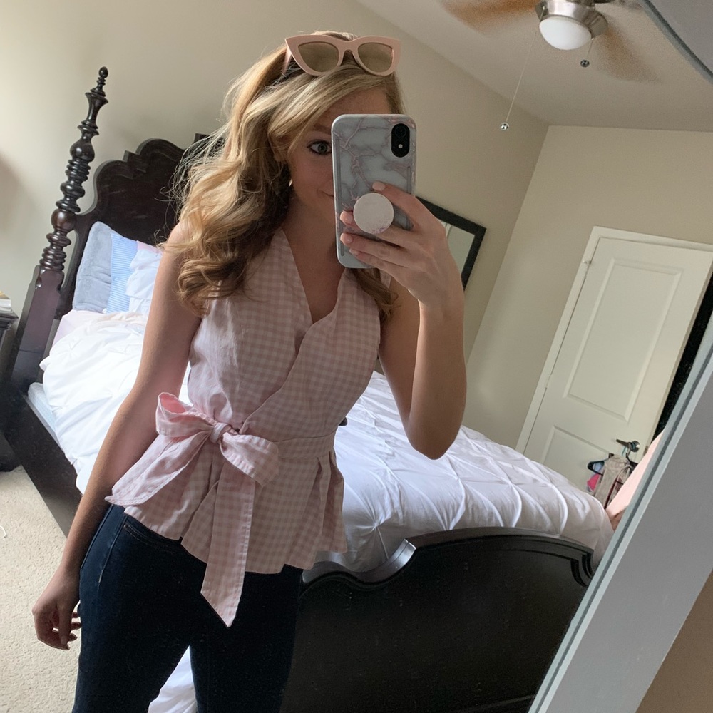 NY&C Pink & White Gingham Top with Bow